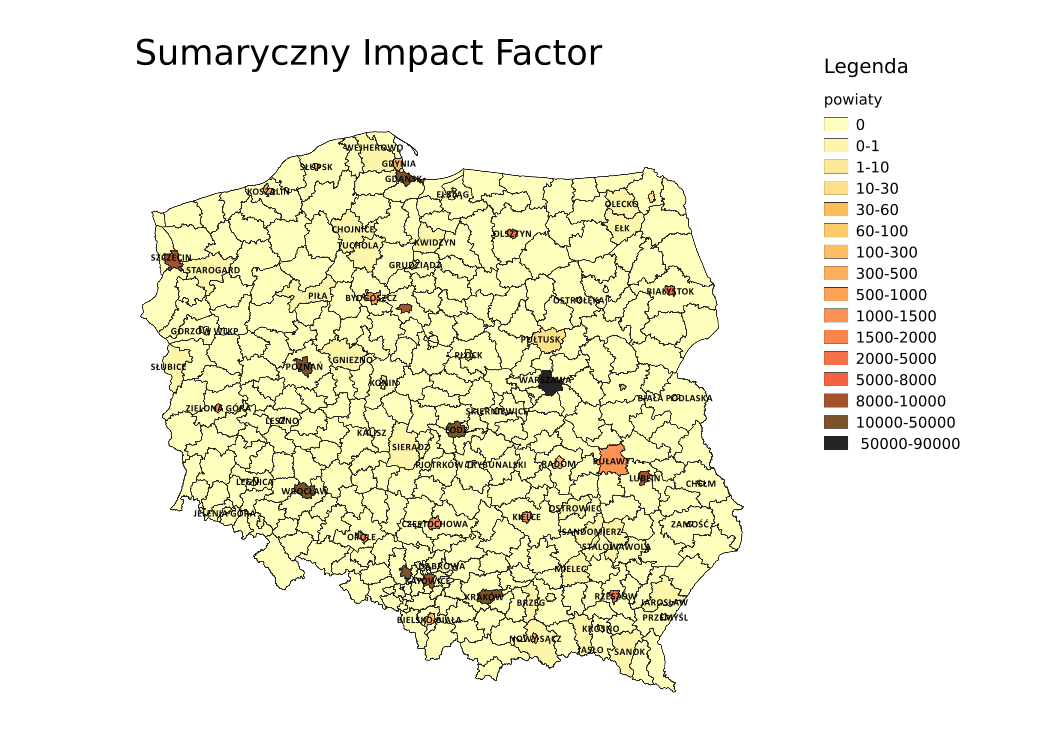 Rozkład IF w gminach w Polsce na podstawie ResearchGate
